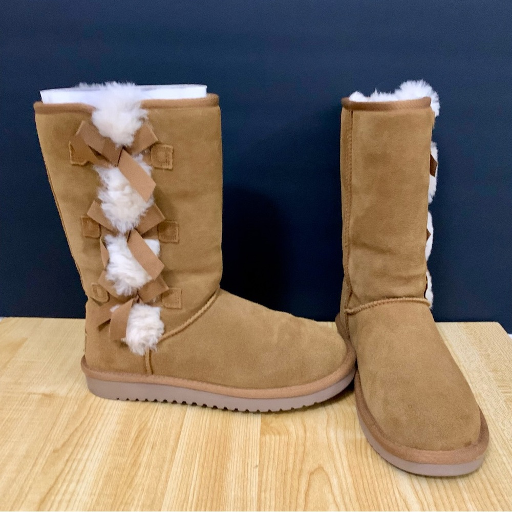 Ugg Koolaburra Brown Suede Tall Boots Women's 7 tan Brown Faux Fur Lined Cozy